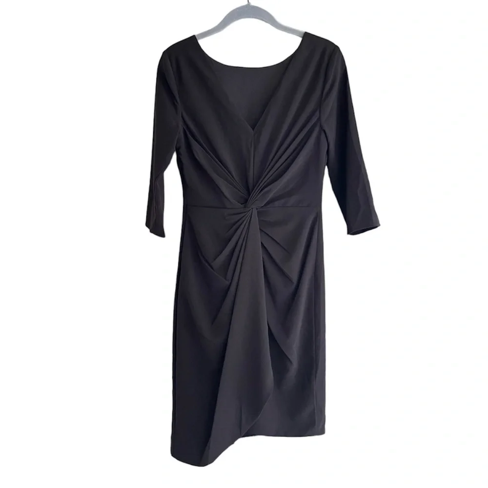 Halston Heritage Asymmetric Cocktail Dress 3/4 Sleeve Knot Back Black Size 0 - Picture 11 of 12